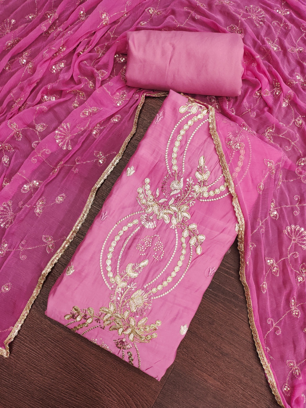 Pink Embroidered Chanderi Straight Suit