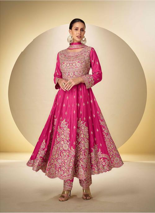 Pink Embroidered Chinnon Anarkali Suit