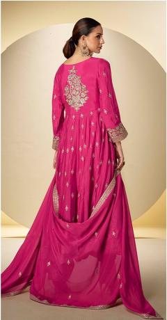 Pink Embroidered Chinnon Anarkali Suit — alternate view
