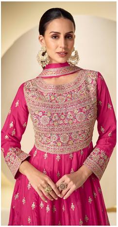 Pink Embroidered Chinnon Anarkali Suit