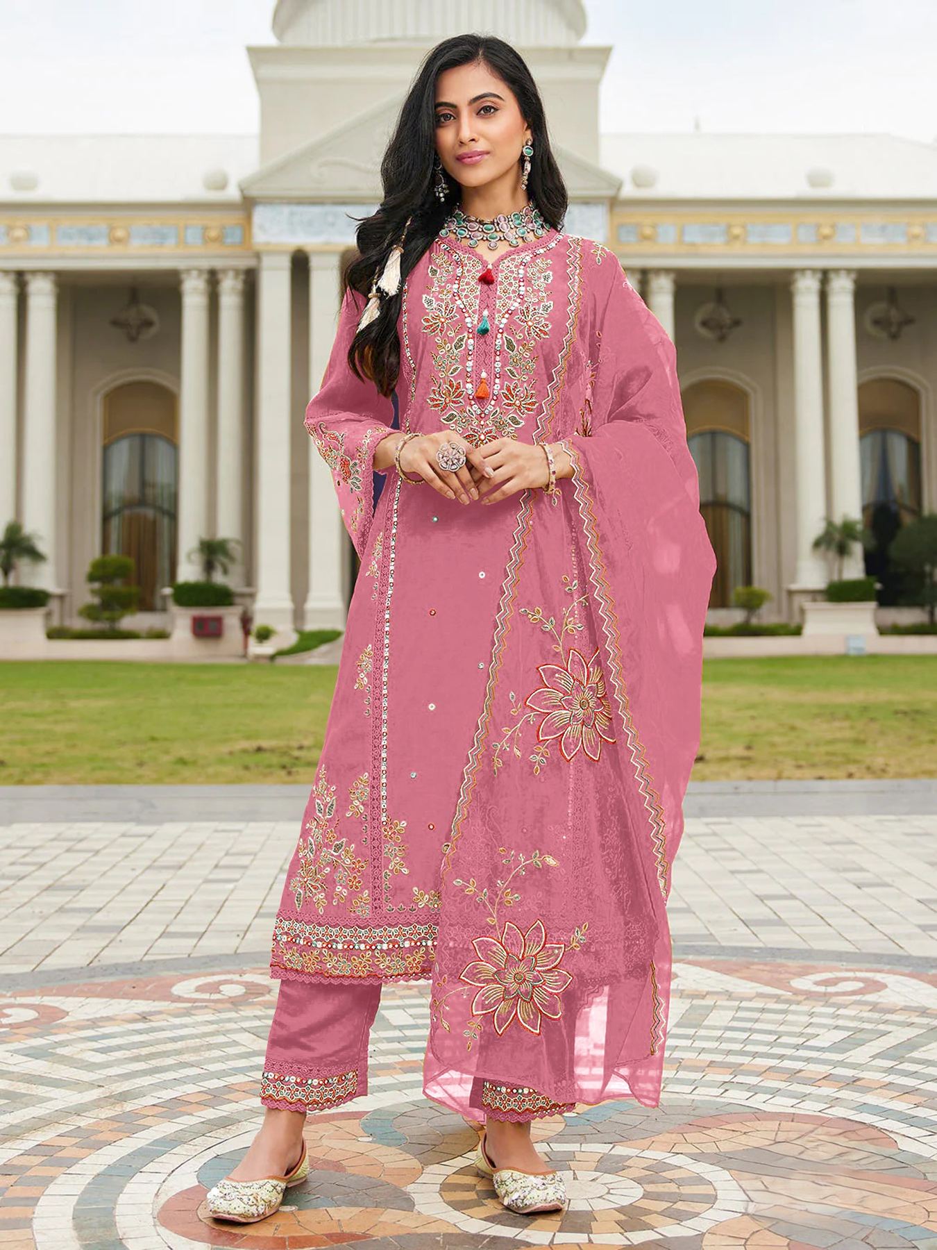Pink Embroidered Cotton Salwar Suit