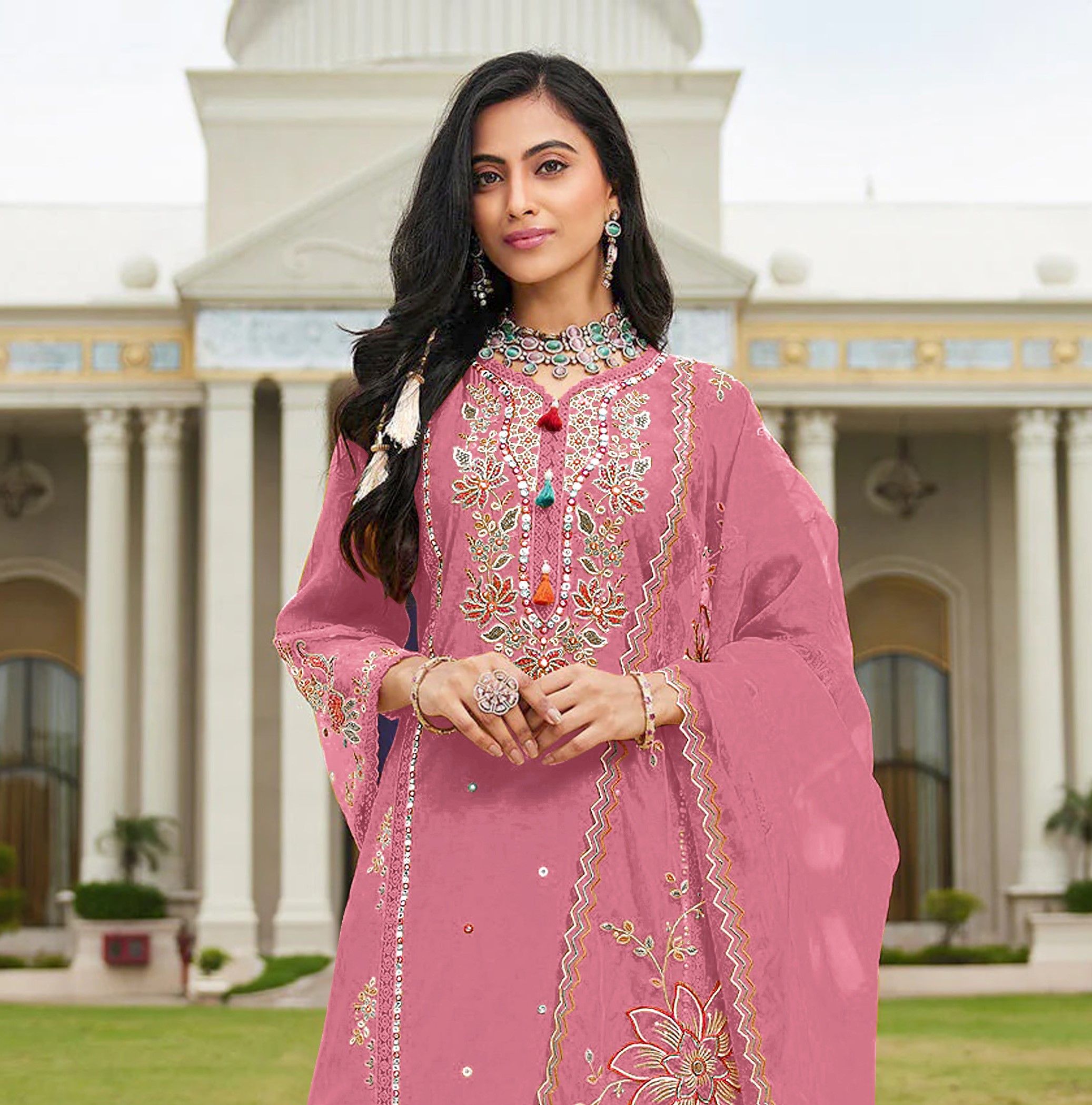 Pink Embroidered Cotton Salwar Suit — alternate view