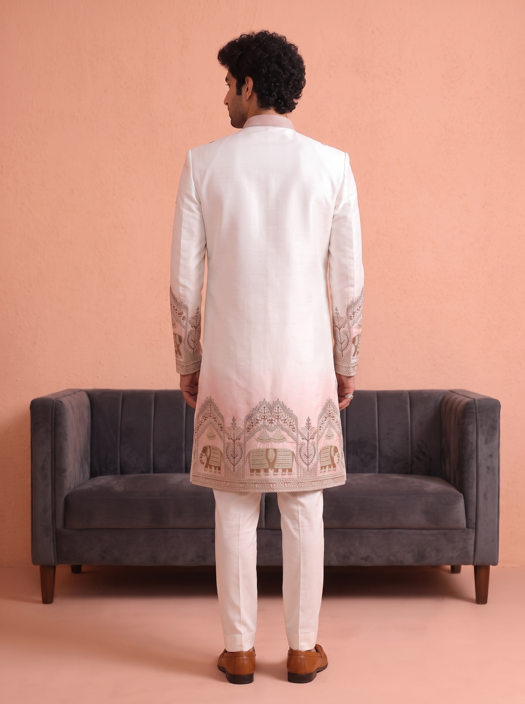 Pink Embroidered Doniar Satin Indo-Western Sherwani — alternate view