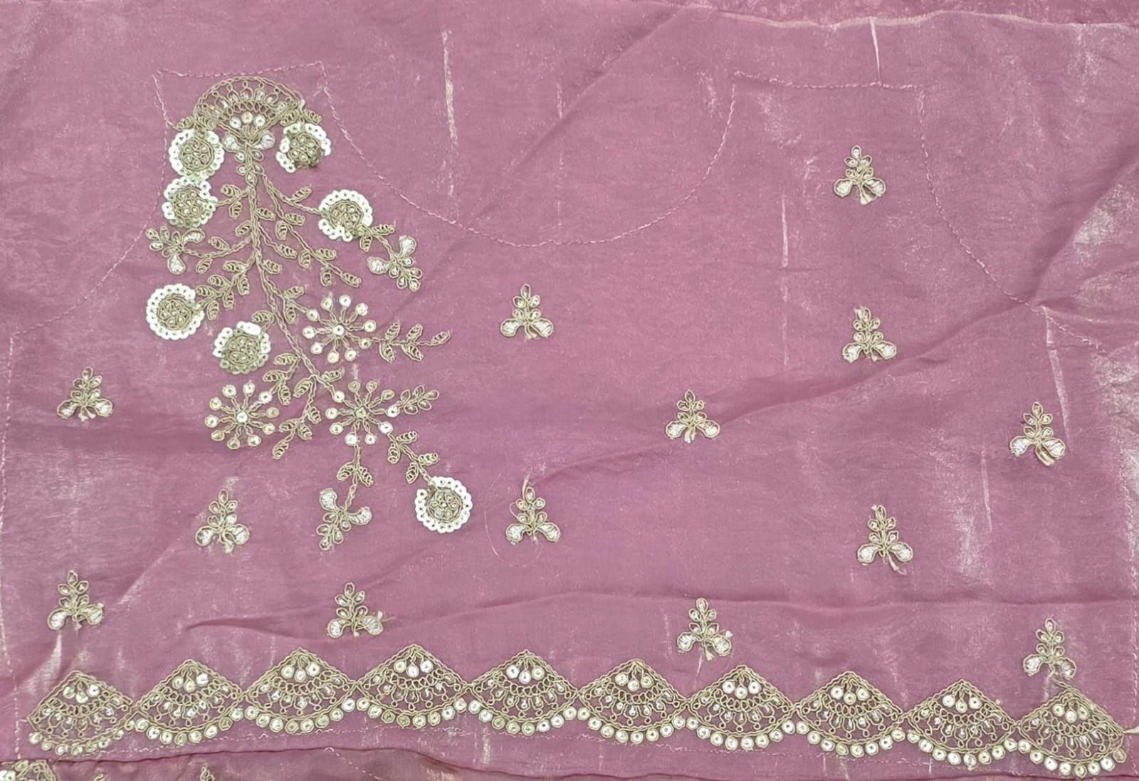 Pink Embroidered Fendy Satin Saree