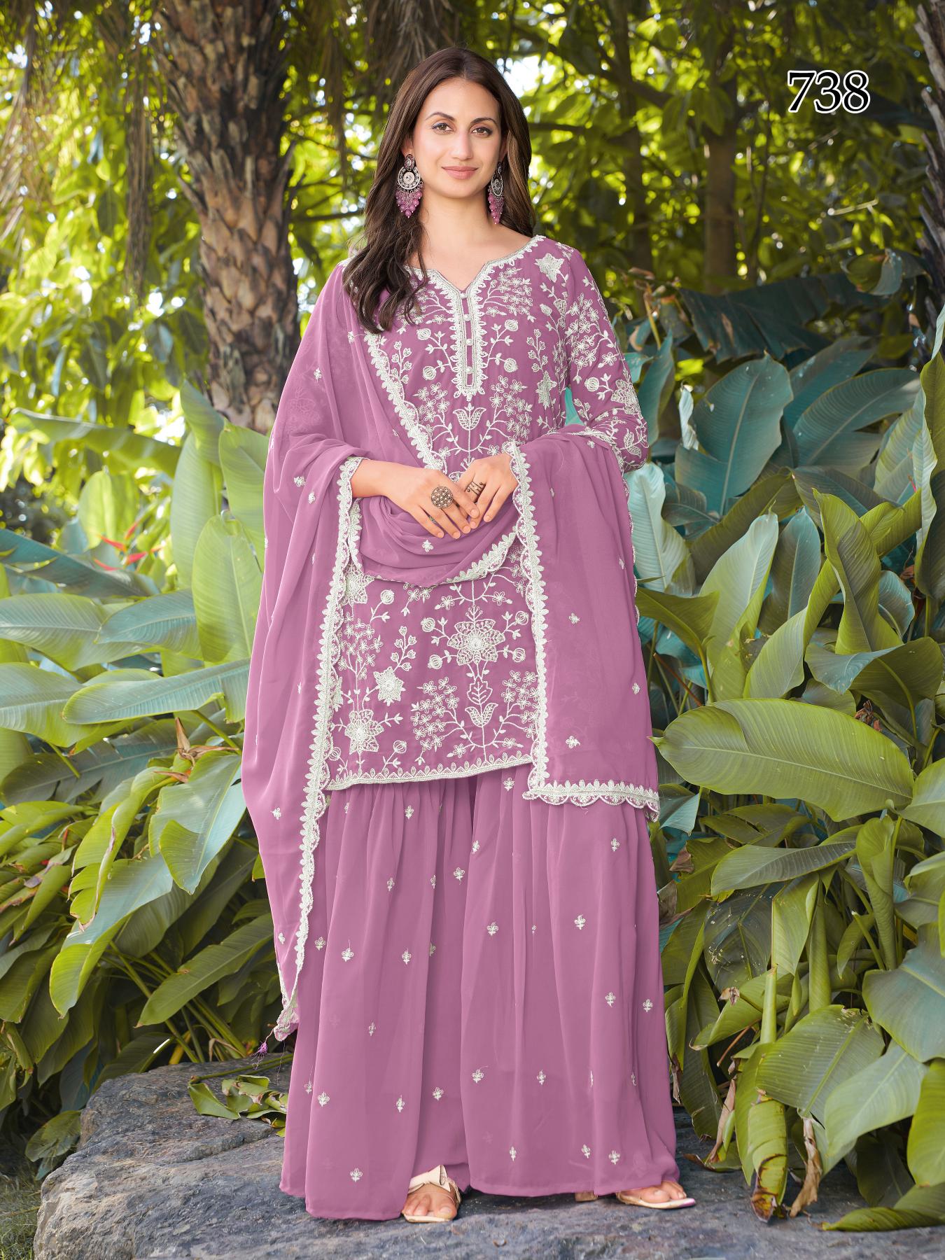 Pink Embroidered Georgette Salwar Suit