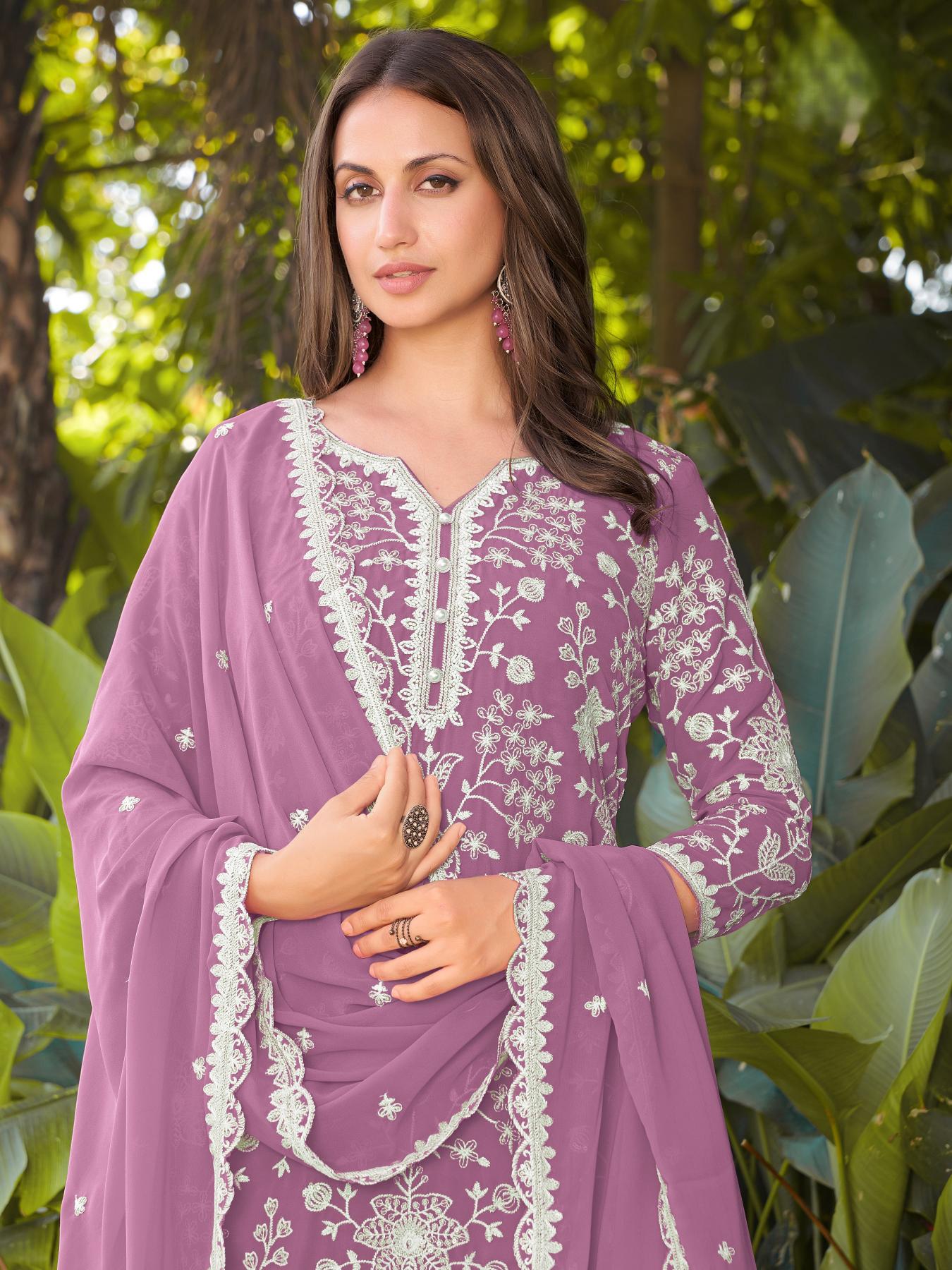 Pink Embroidered Georgette Salwar Suit