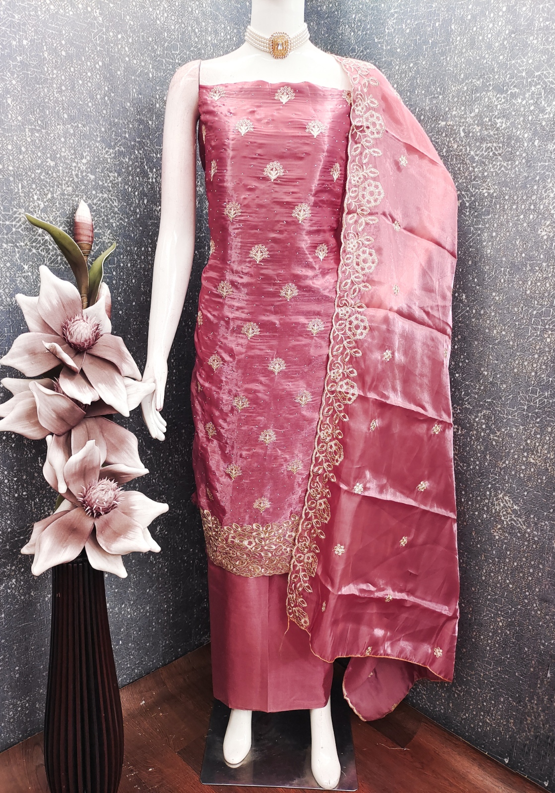 Pink Embroidered Jimmy Chu Straight Salwar Suit — alternate view