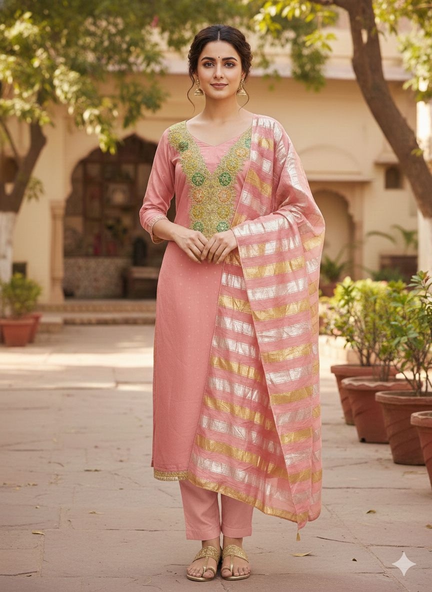 Pink Embroidered Modal Butti Salwar Suit
