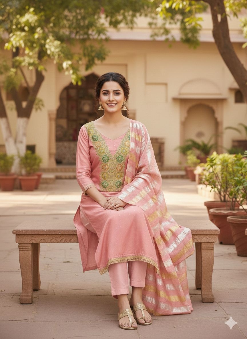 Pink Embroidered Modal Butti Salwar Suit — alternate view