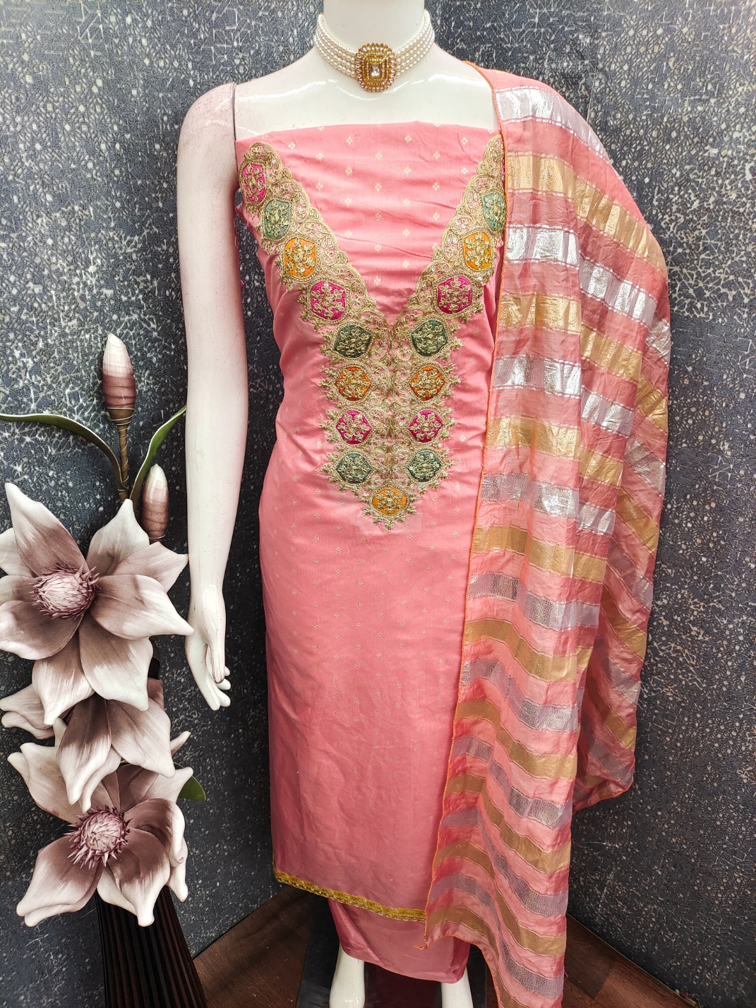 Pink Embroidered Modal Butti Salwar Suit