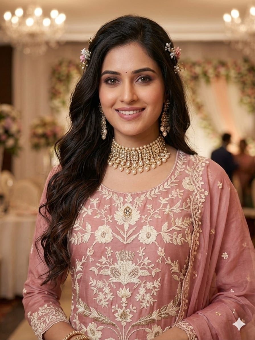 Pink Embroidered Organza Palazzo Suit — alternate view