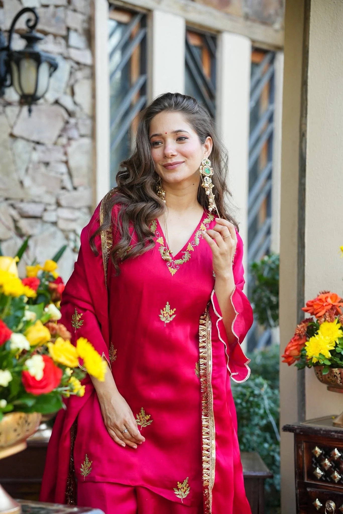 Pink Embroidered Palazzo Suit