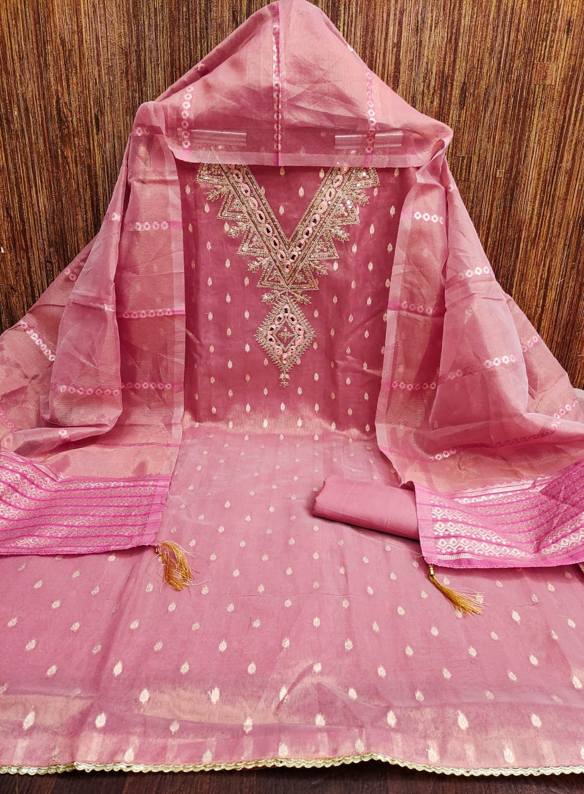 Pink Embroidered Shimmer Salwar Suit