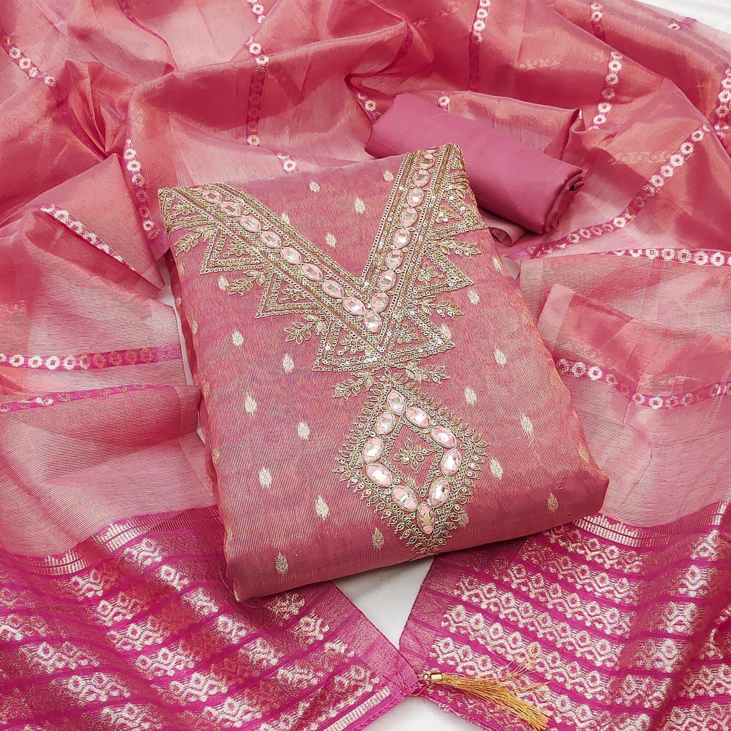 Pink Embroidered Shimmer Salwar Suit