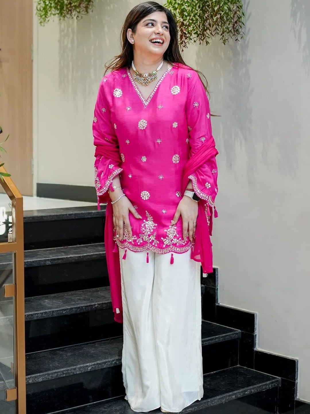 Pink Embroidered Silk Indo-Western Co-ord Set