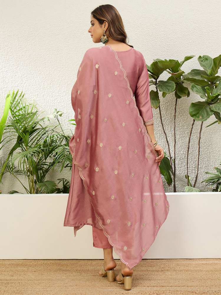 Pink Embroidered Vichitra Anarkali Suit — alternate view