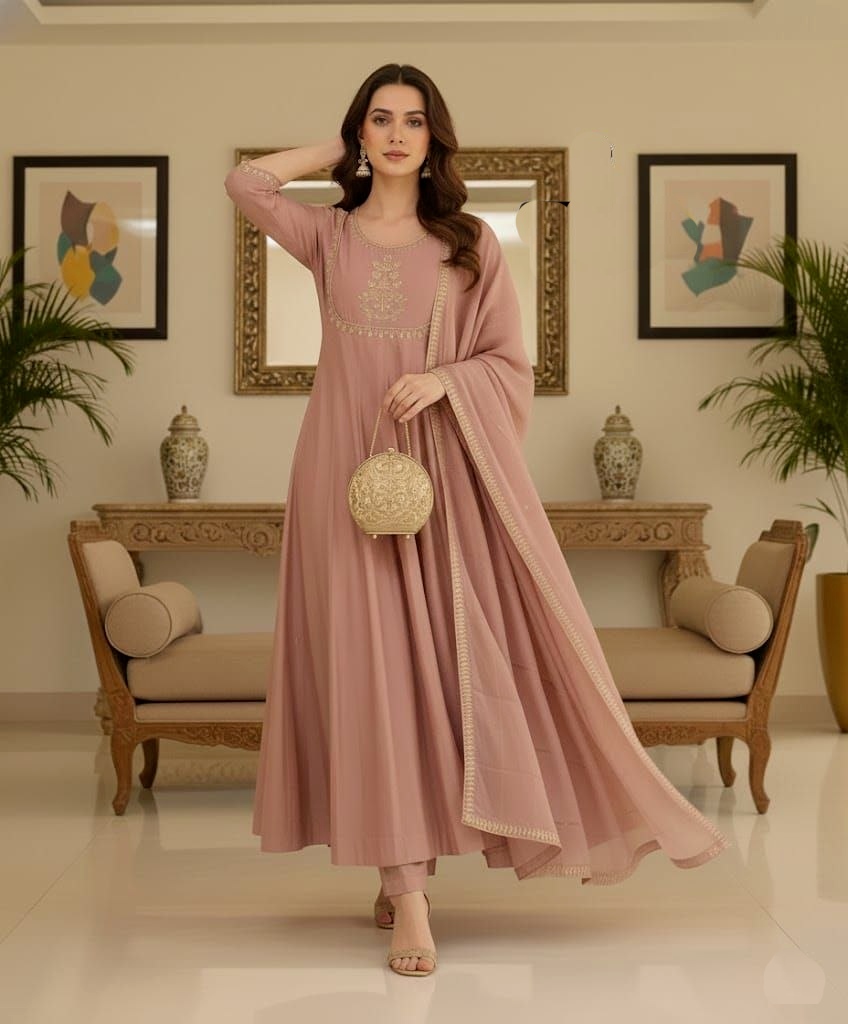 Pink Embroidered Vichitra Silk Anarkali Suit — alternate view