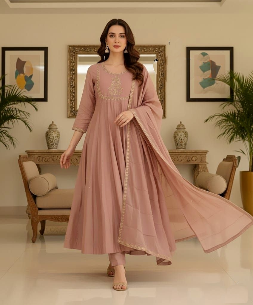 Pink Embroidered Vichitra Silk Anarkali Suit
