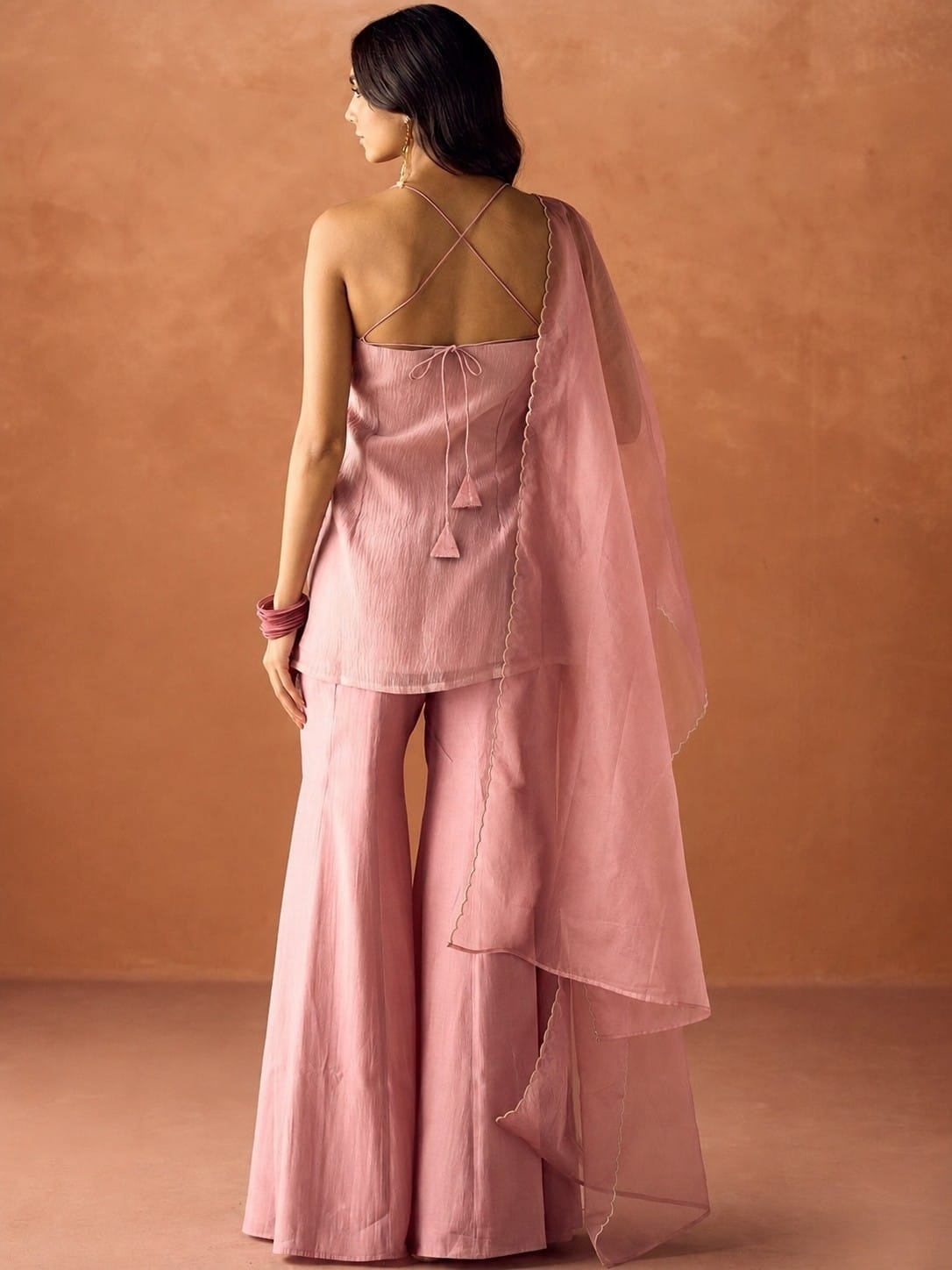 Pink Embroidered Viscose Organza Kurta Set — alternate view