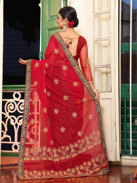 Pink Embroidered Viscose Rayon Saree — alternate view