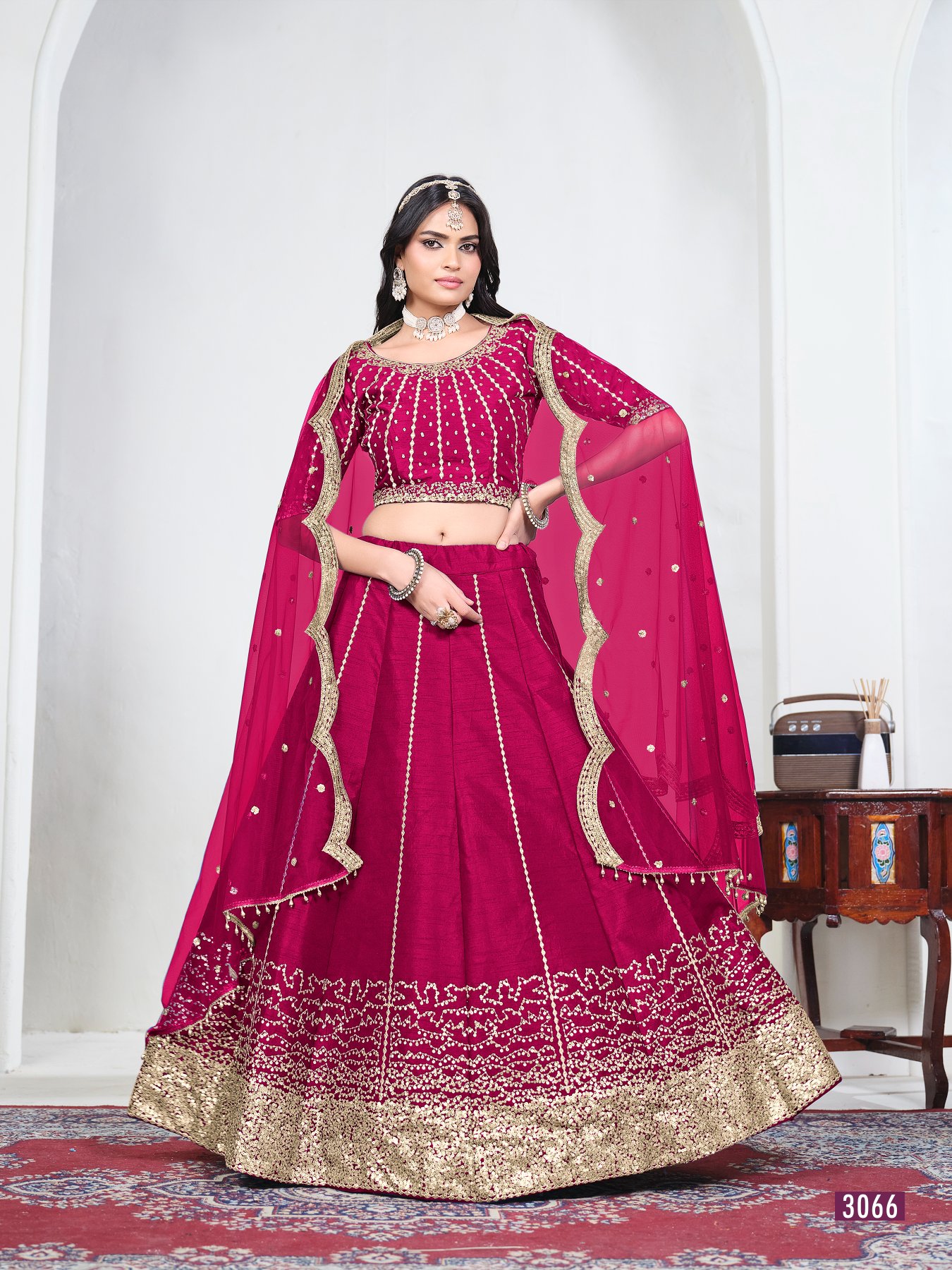 Pink Embroidery Art Silk Bridal Lehenga