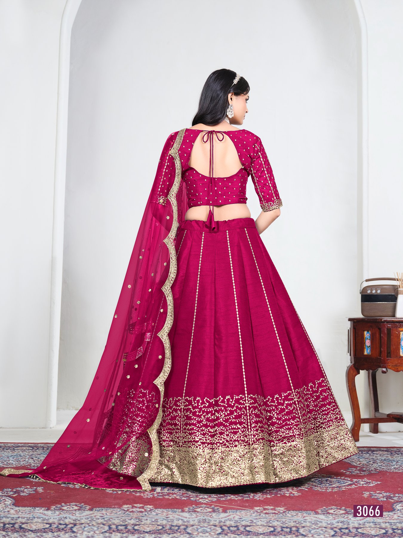 Pink Embroidery Art Silk Bridal Lehenga — alternate view