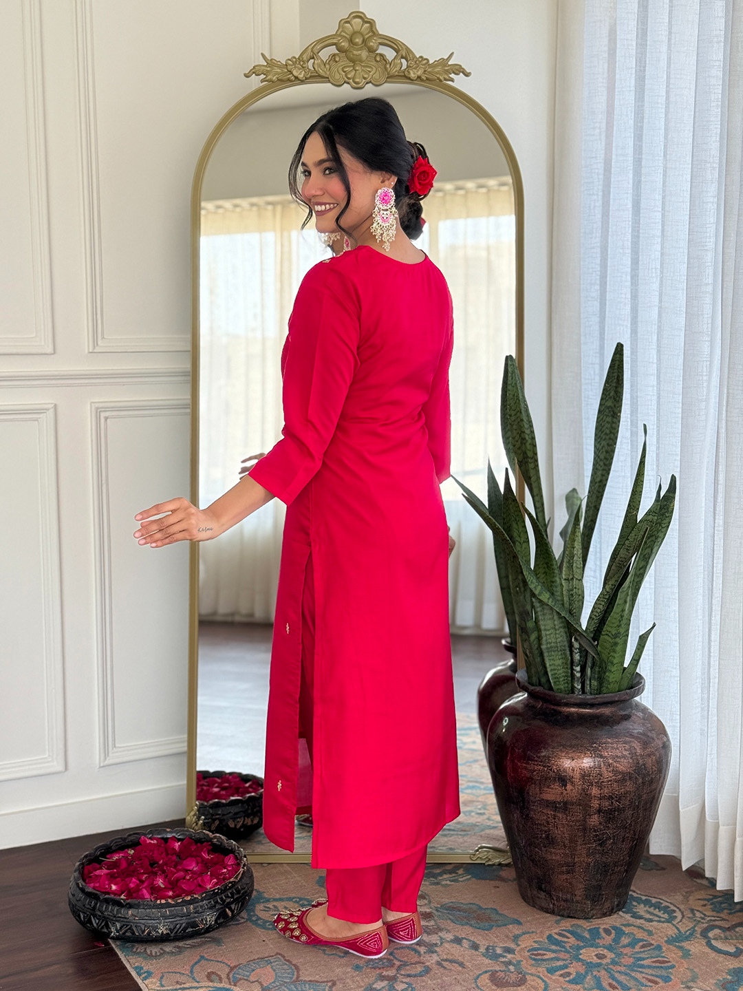 Pink Embroidery Work Roman Silk Salwar Suit — alternate view