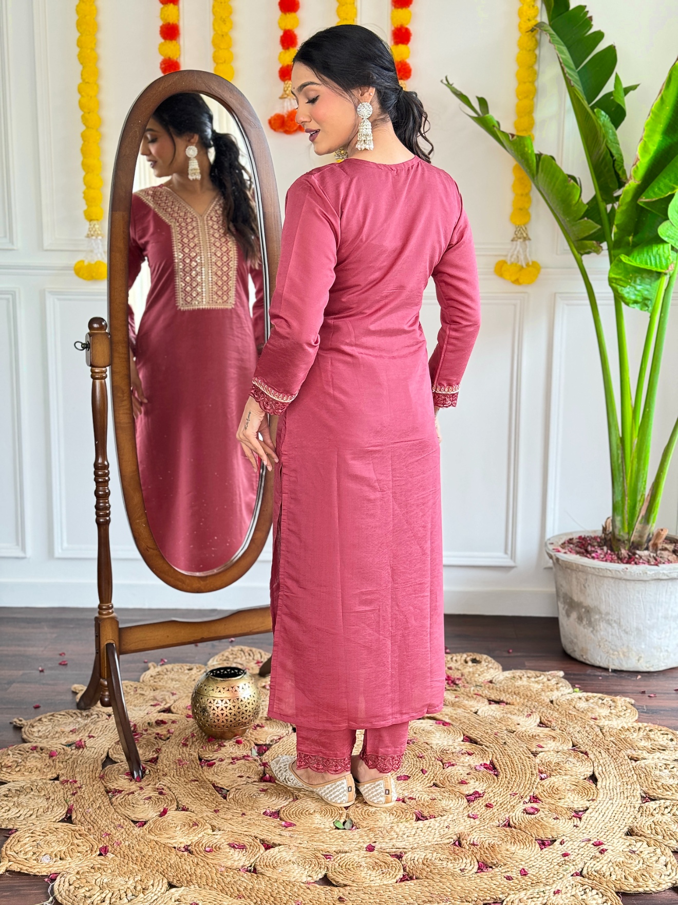 Pink Embroidery Work Viscose Chanderi Salwar Suit — alternate view