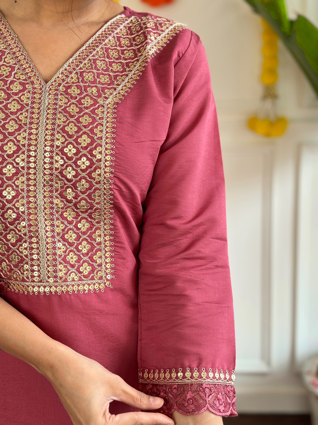 Pink Embroidery Work Viscose Chanderi Salwar Suit