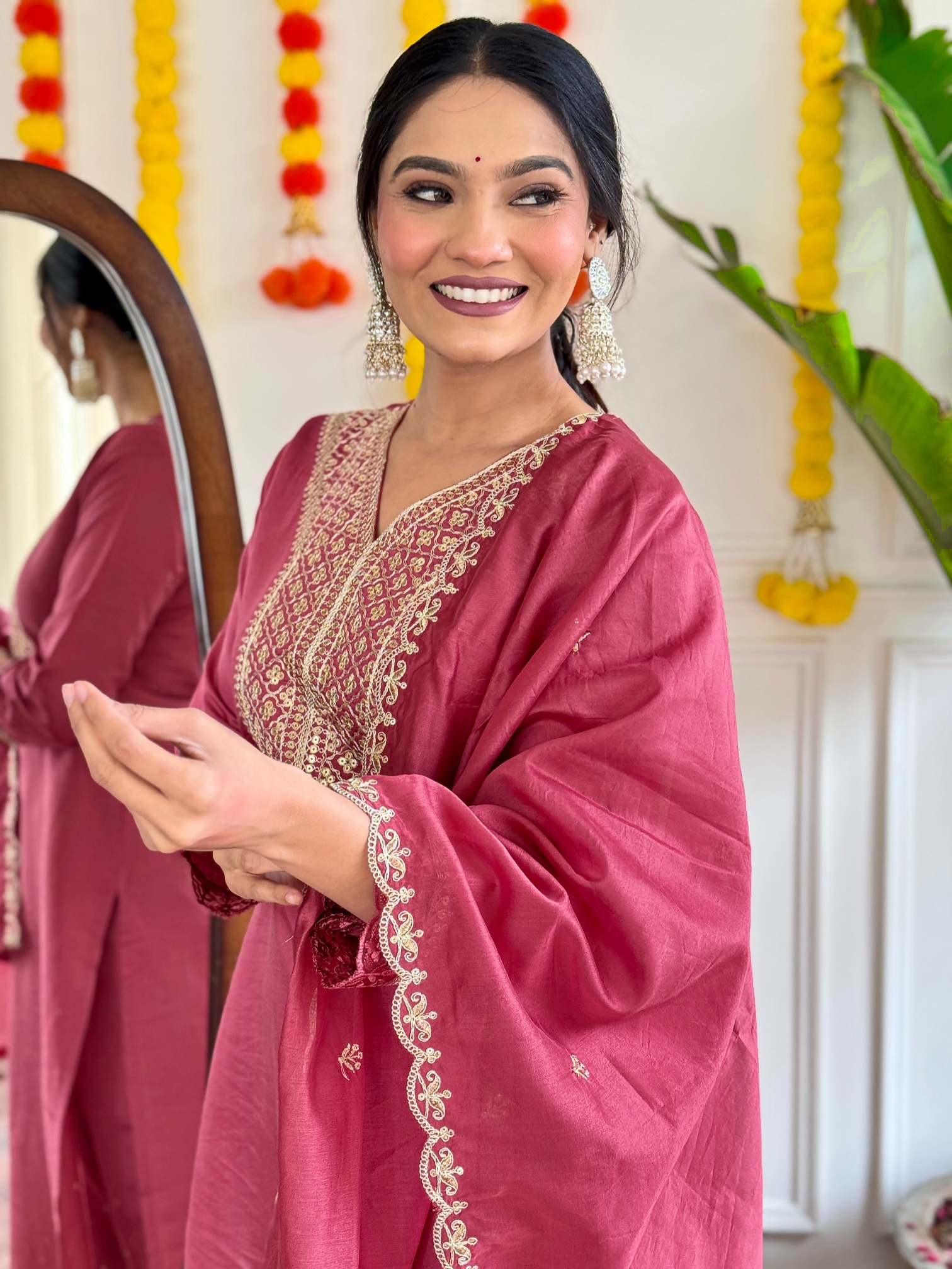 Pink Embroidery Work Viscose Chanderi Salwar Suit