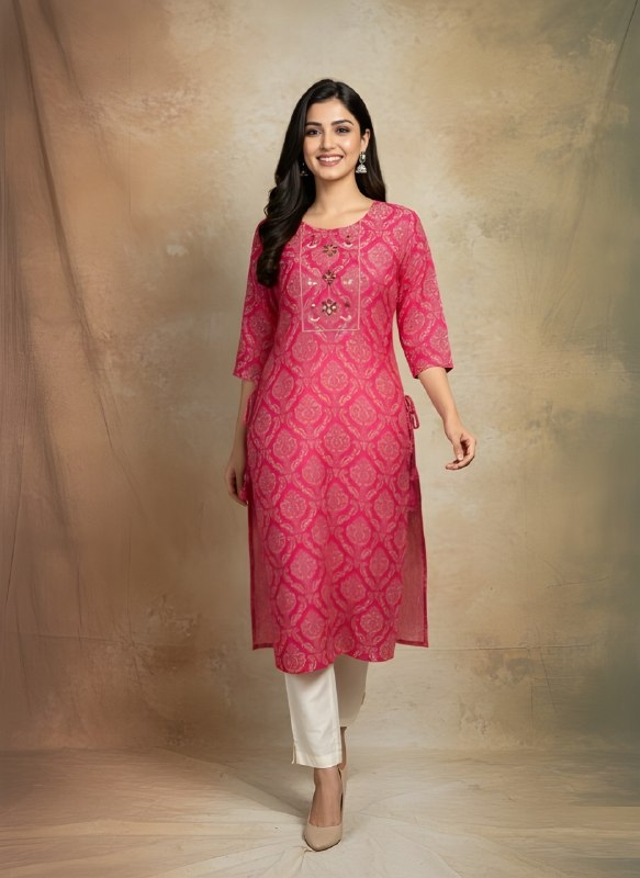Pink Ethnic Motif Printed Cotton Kurti