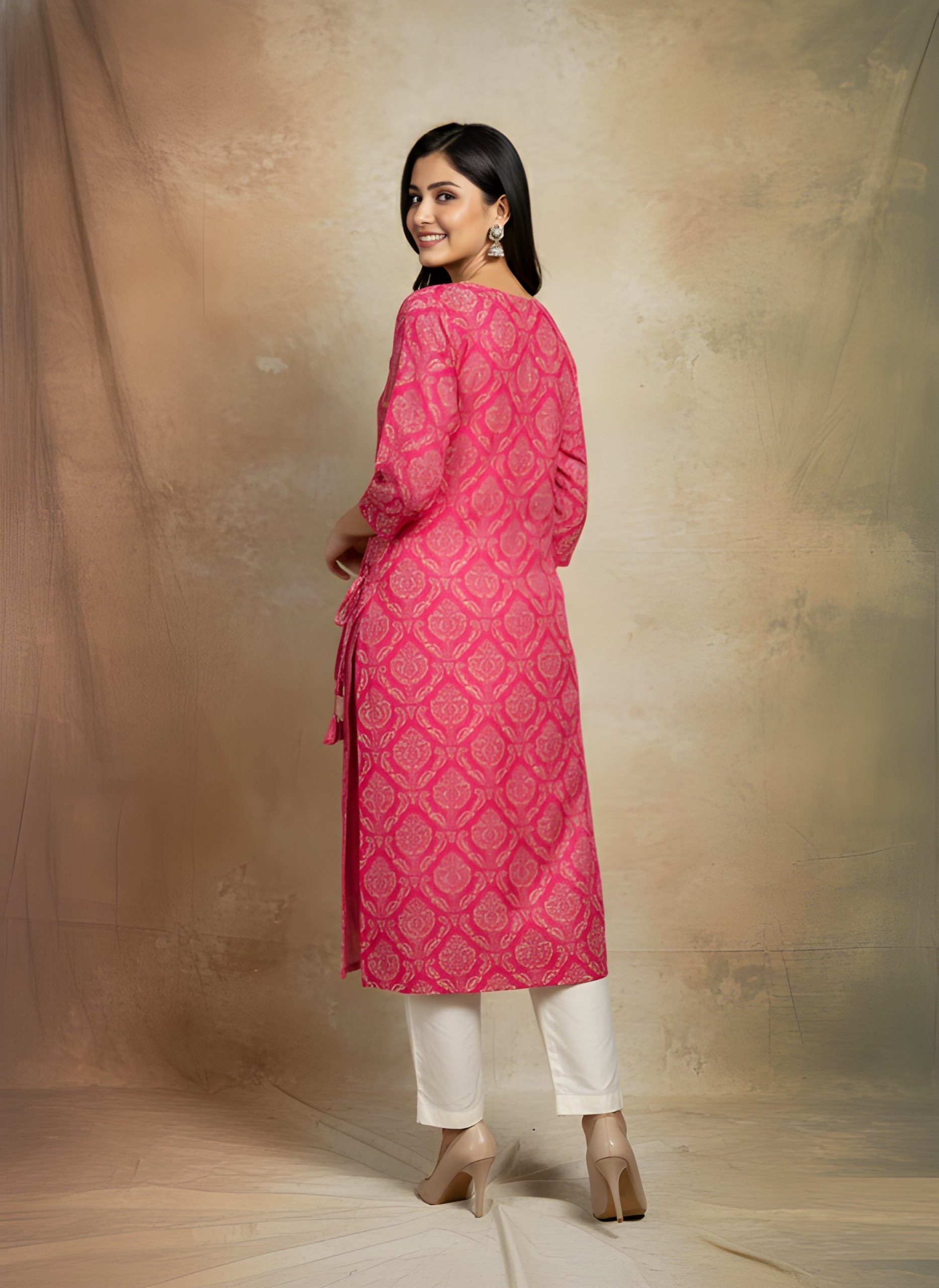 Pink Ethnic Motif Printed Cotton Kurti — alternate view