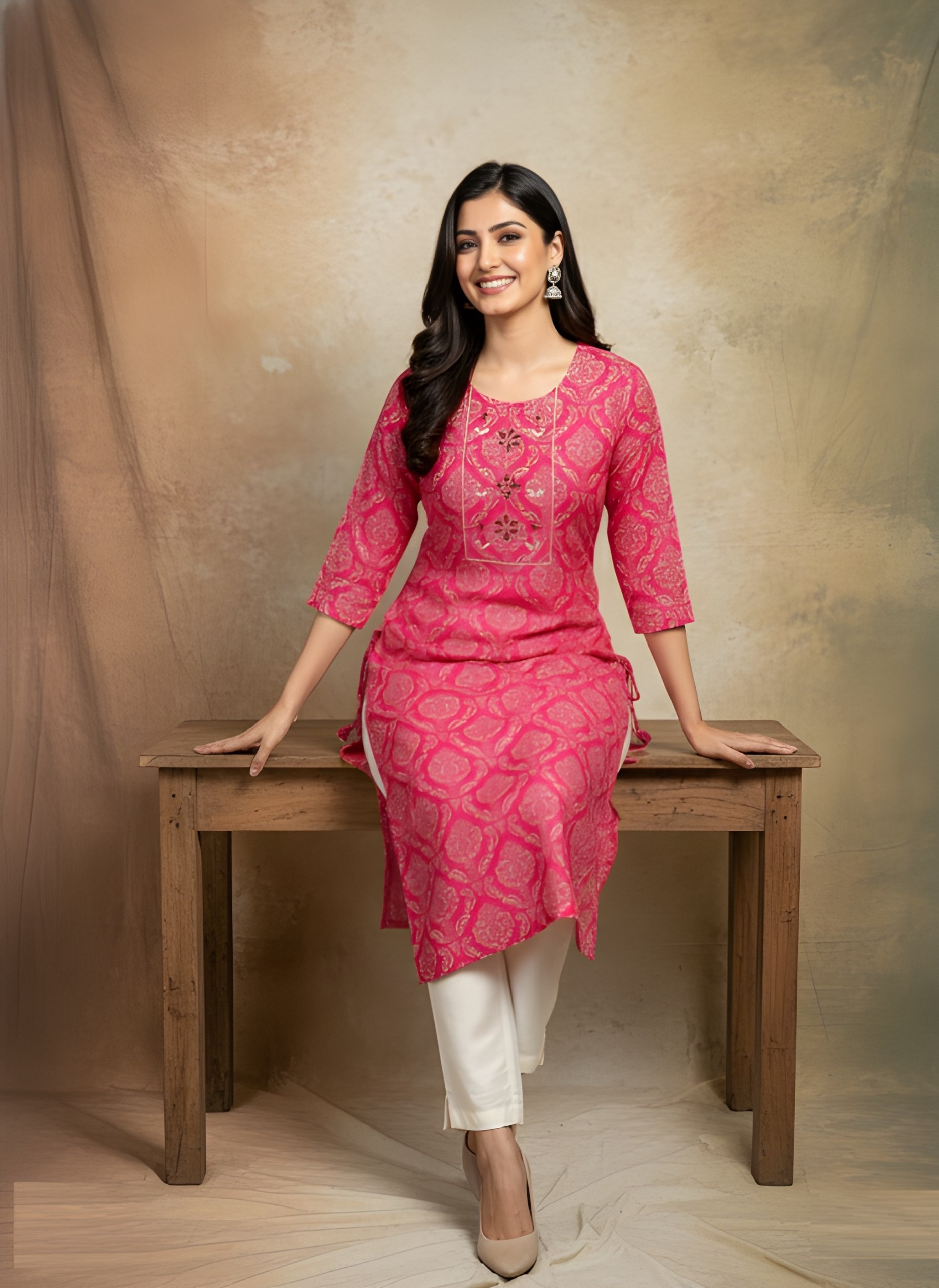 Pink Ethnic Motif Printed Cotton Kurti