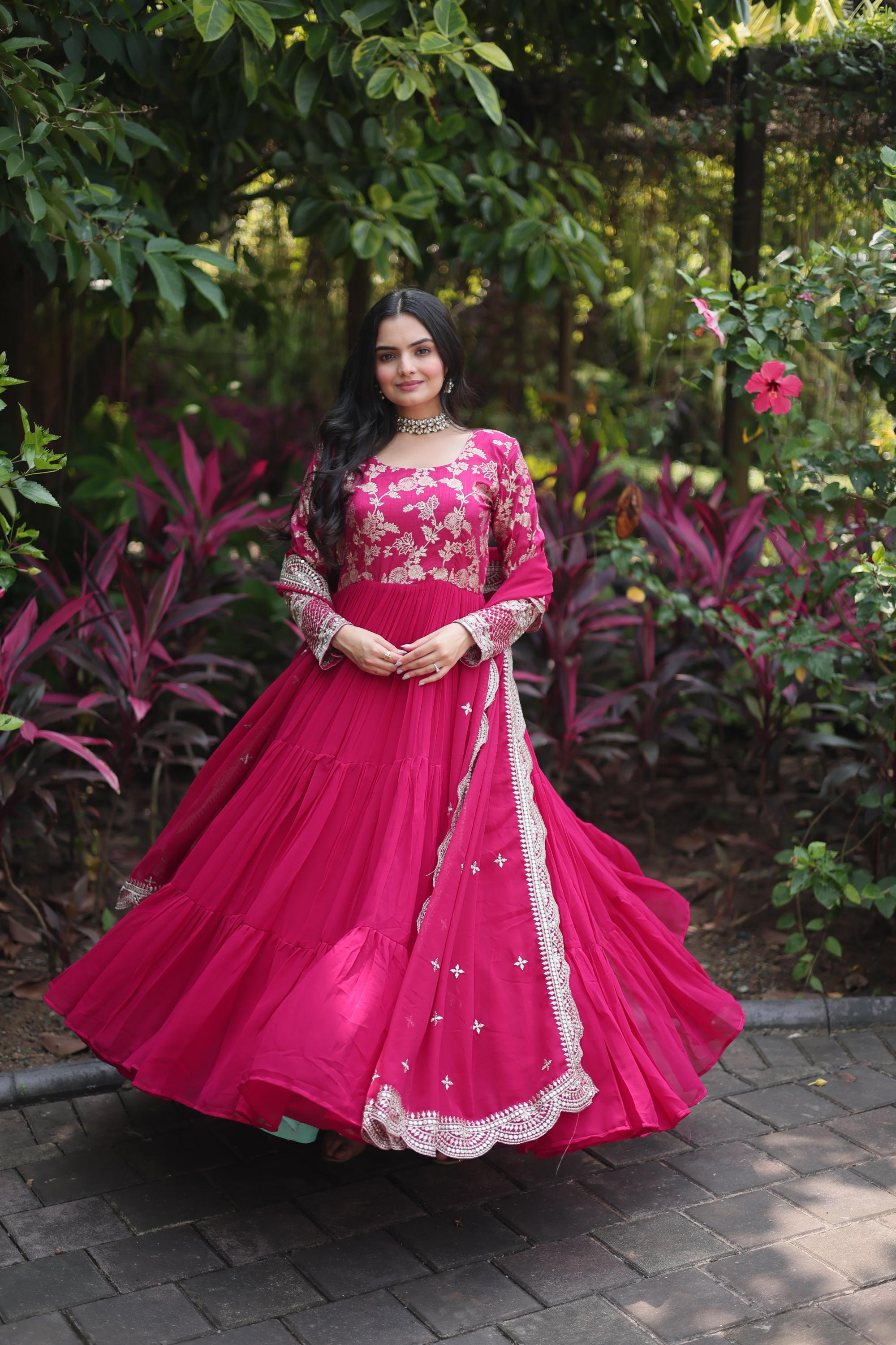 Pink Faux Georgette N Viscose Gown