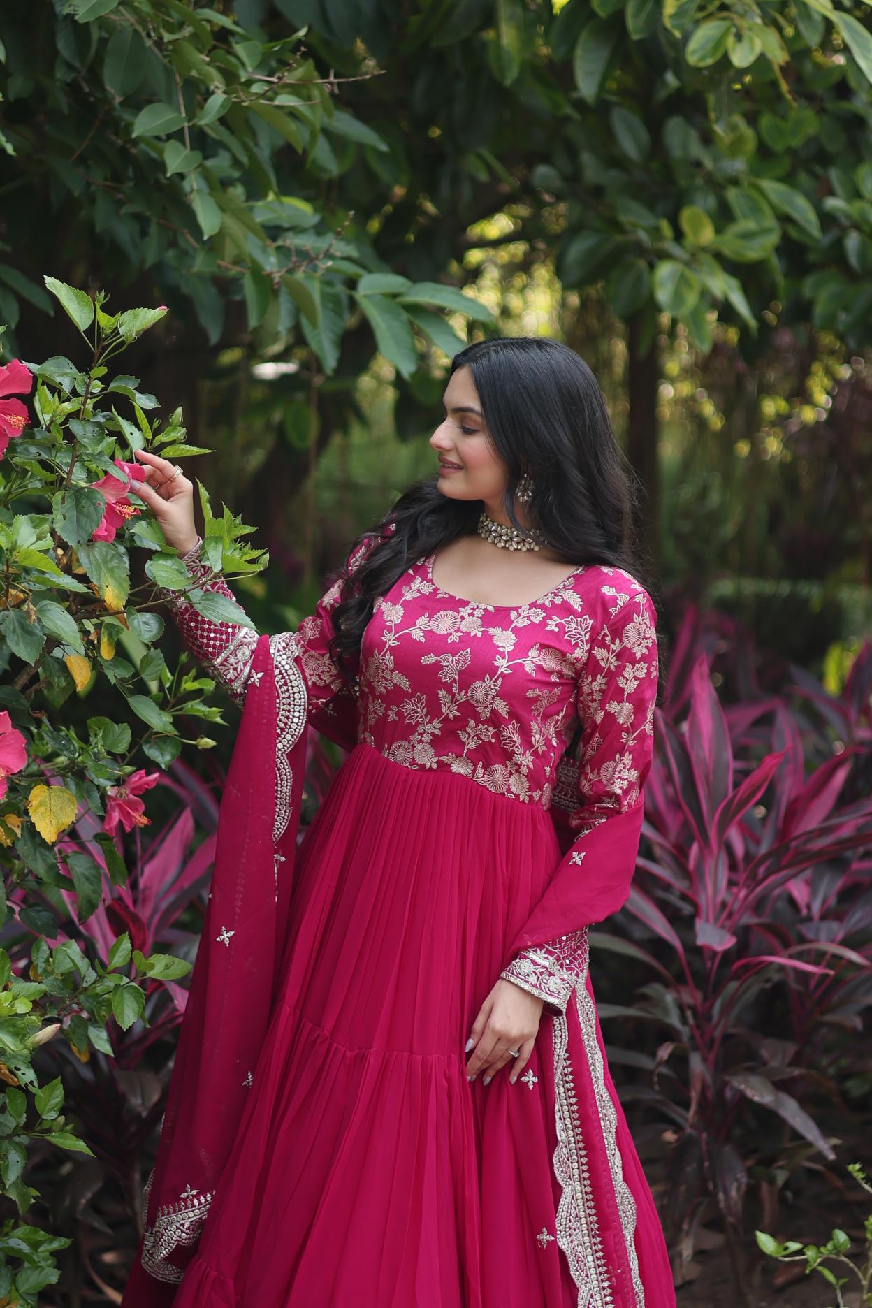 Pink Faux Georgette N Viscose Gown — alternate view