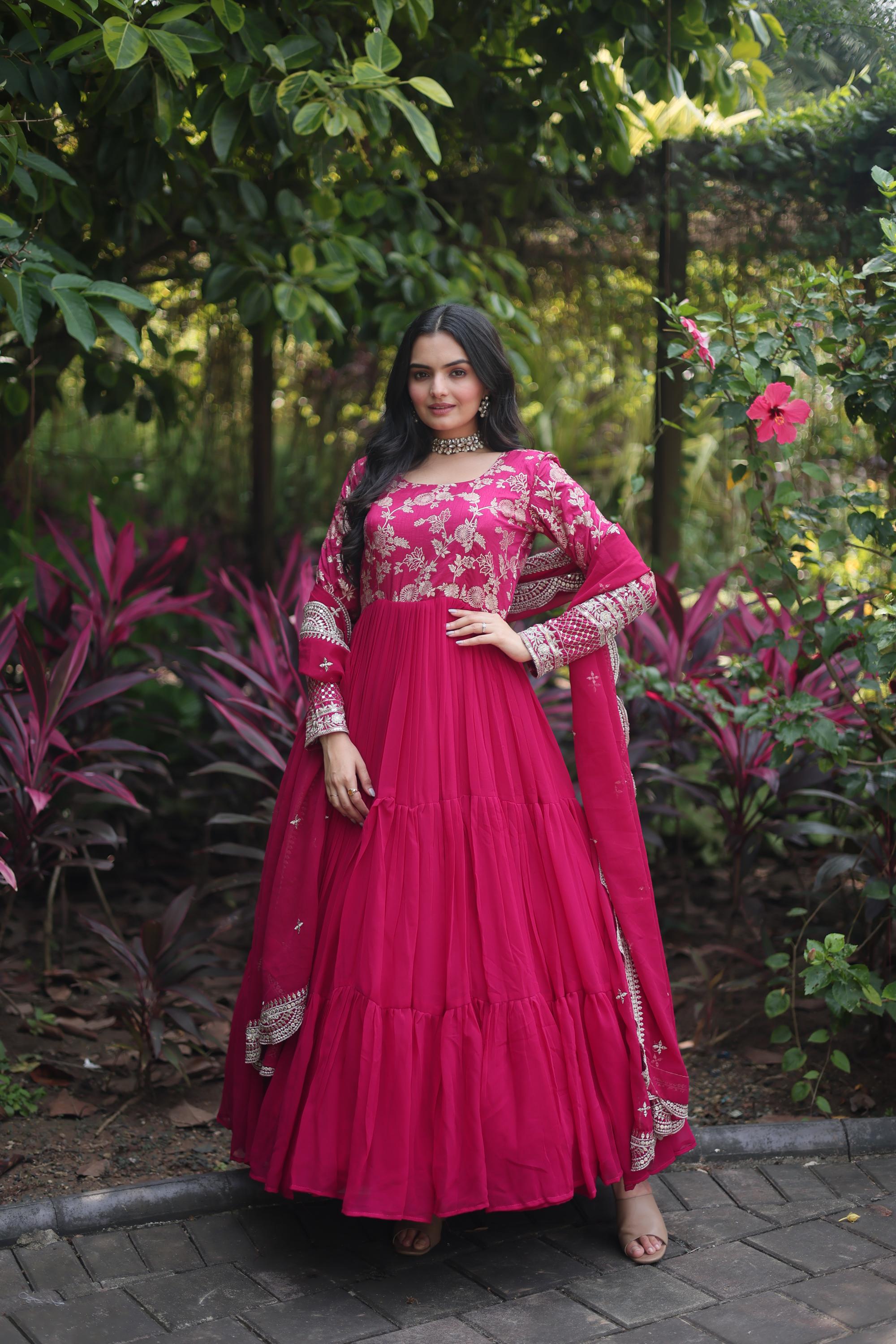 Pink Faux Georgette N Viscose Gown