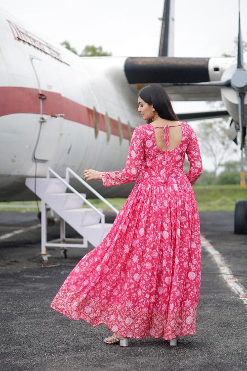 Pink Faux Georgette Printed Gown — alternate view
