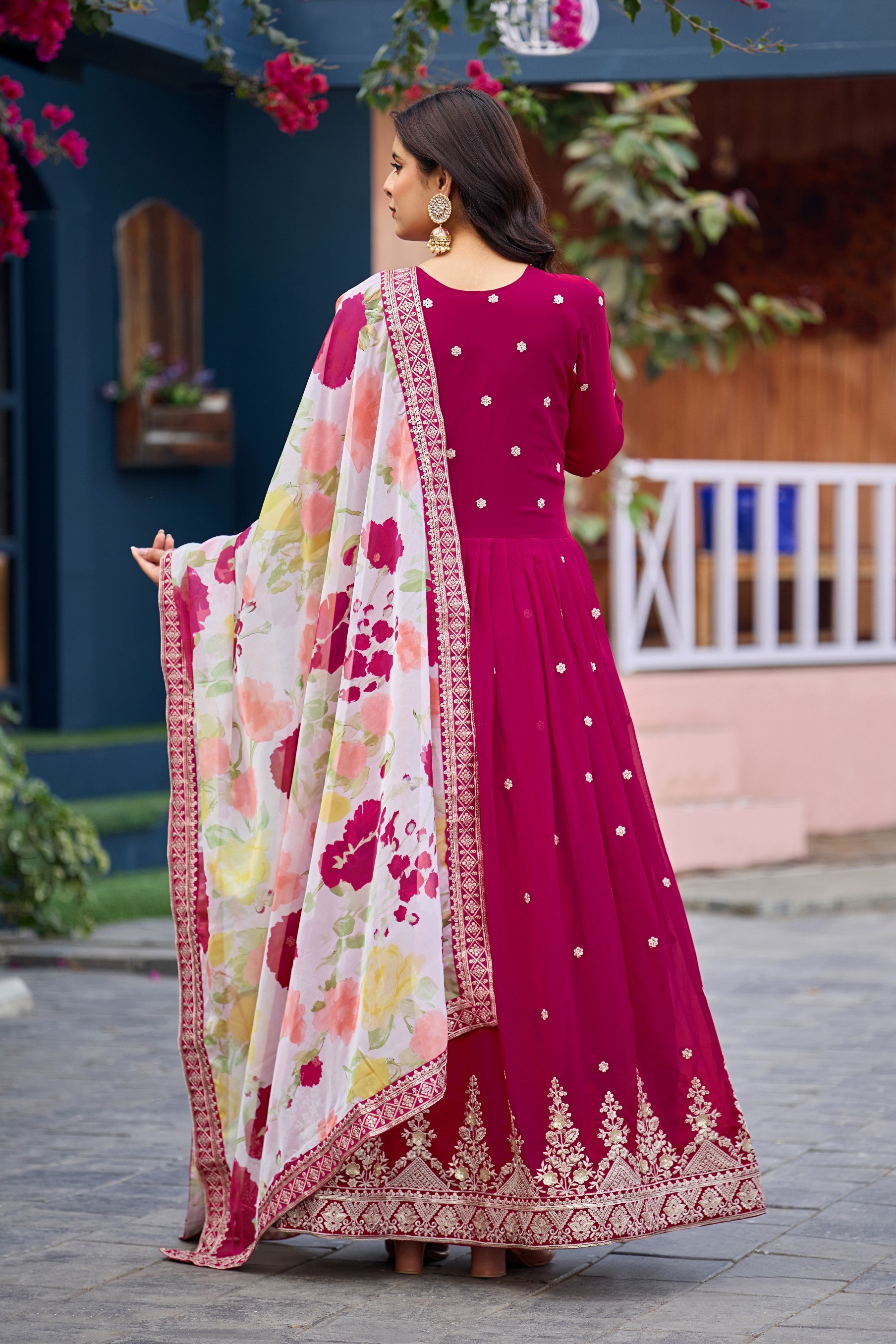 Pink Faux Georgette Sequin Thread Work Gown — alternate view