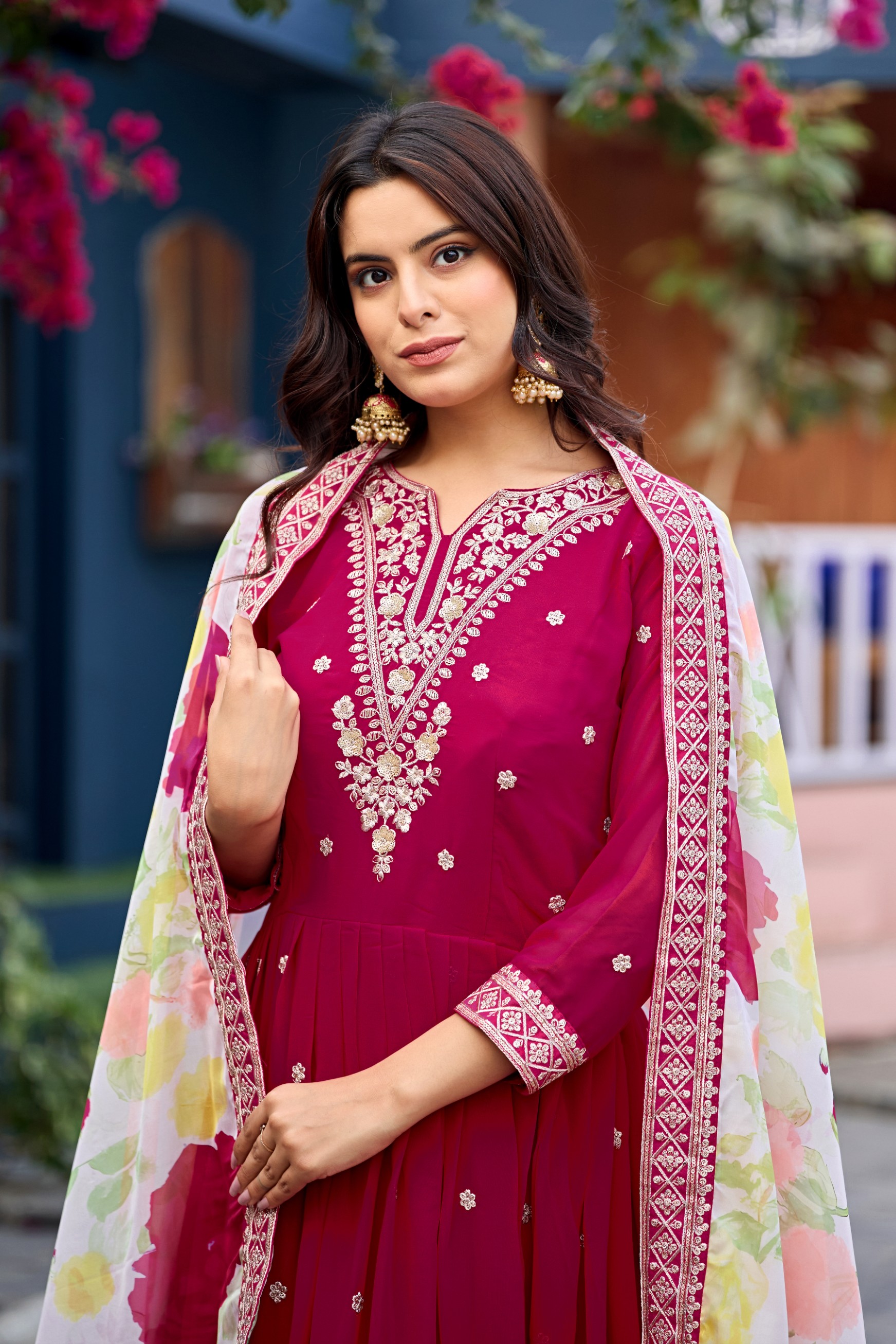 Pink Faux Georgette Sequin Thread Work Gown