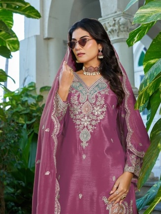 Pink Floral Designer Chinon Palazzo Suit