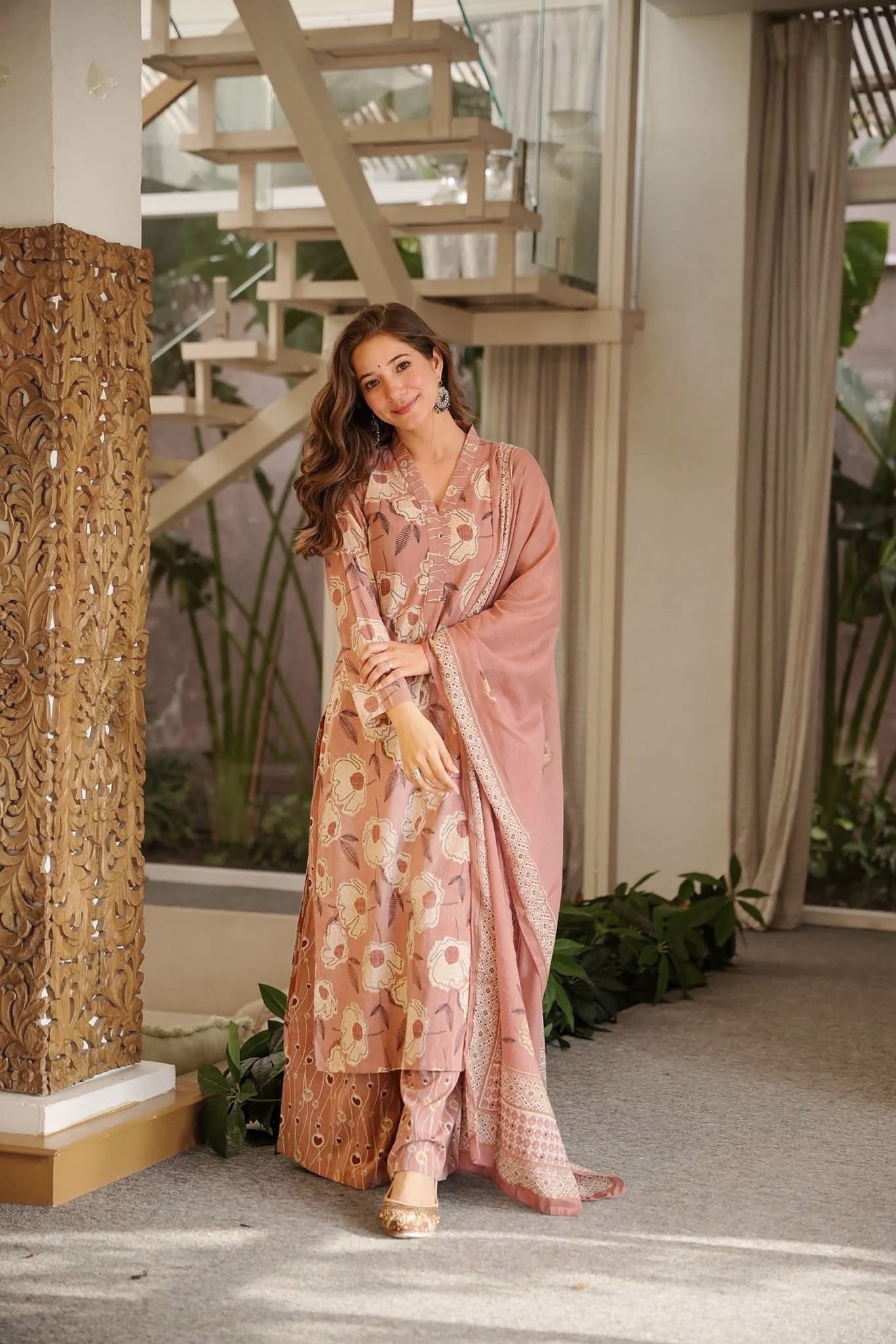 Pink Floral Designer Digital Printed Cambric Cotton Kurta Set