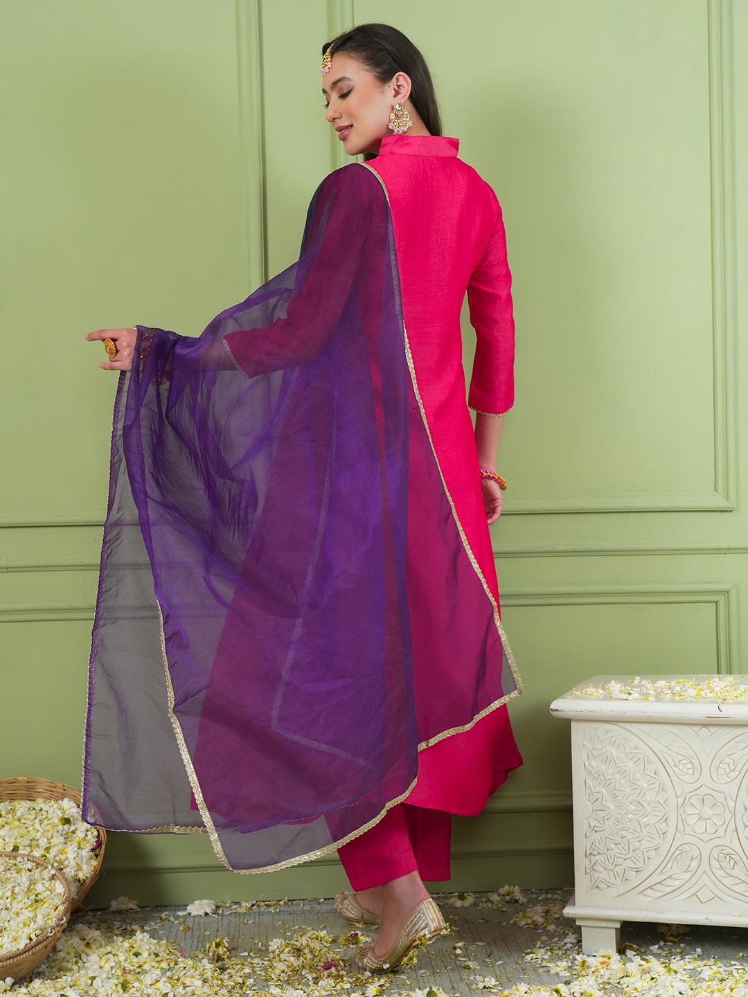 Pink Floral Designer Embroidery Viscose Silk Straight Suit — alternate view