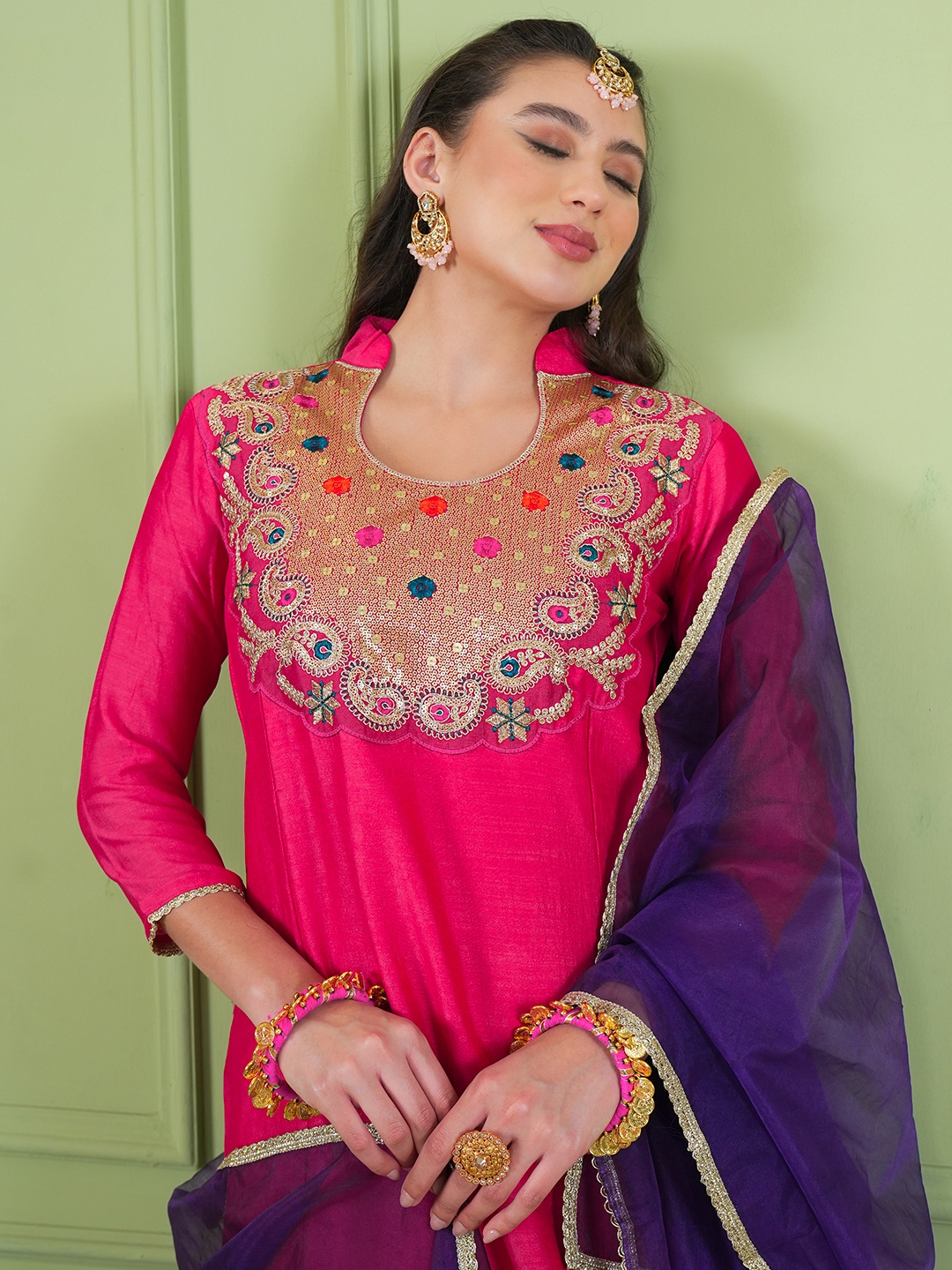 Pink Floral Designer Embroidery Viscose Silk Straight Suit