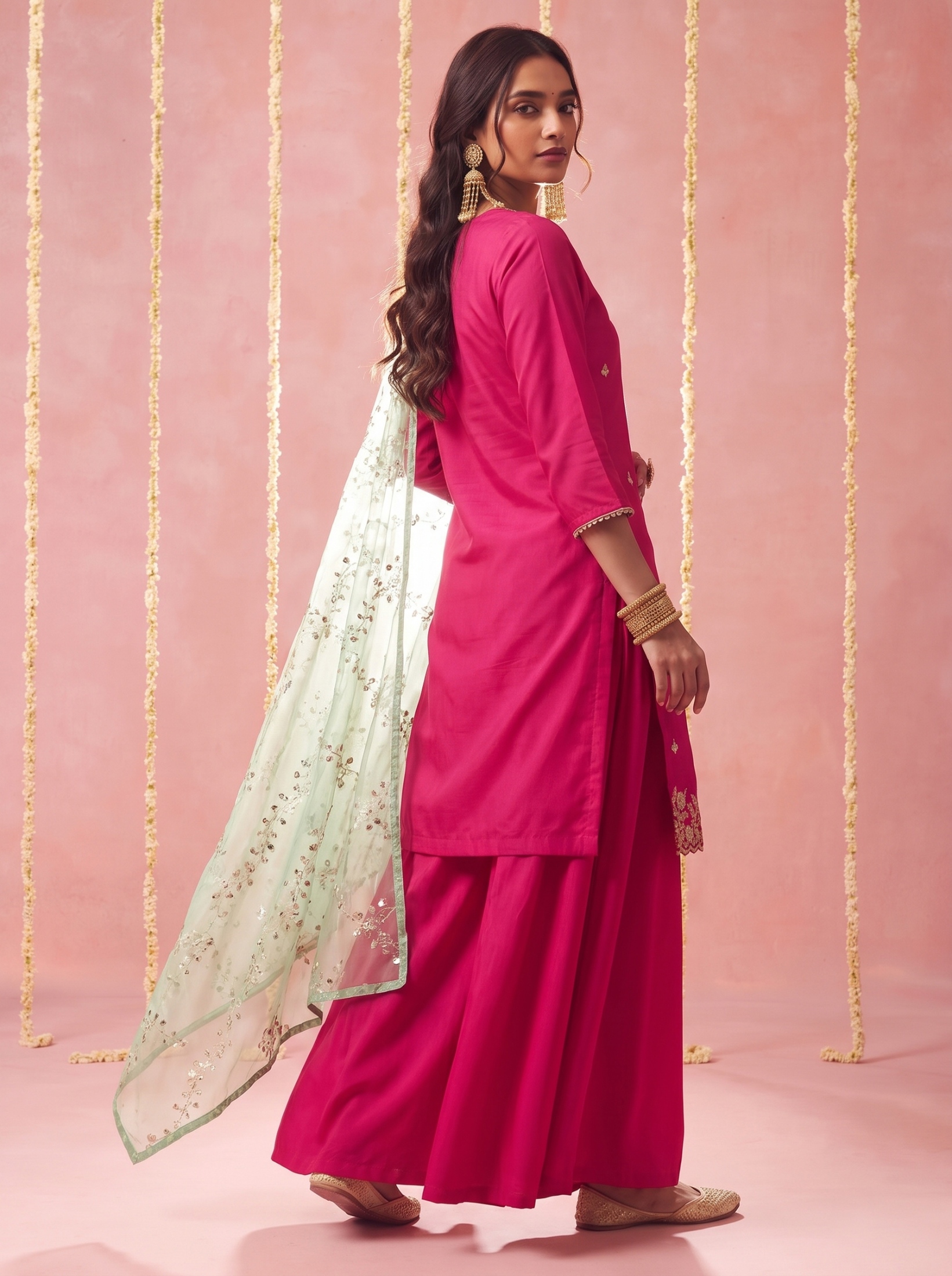 Pink Floral Designer Embroidery Work Viscose Sharara Suit — alternate view