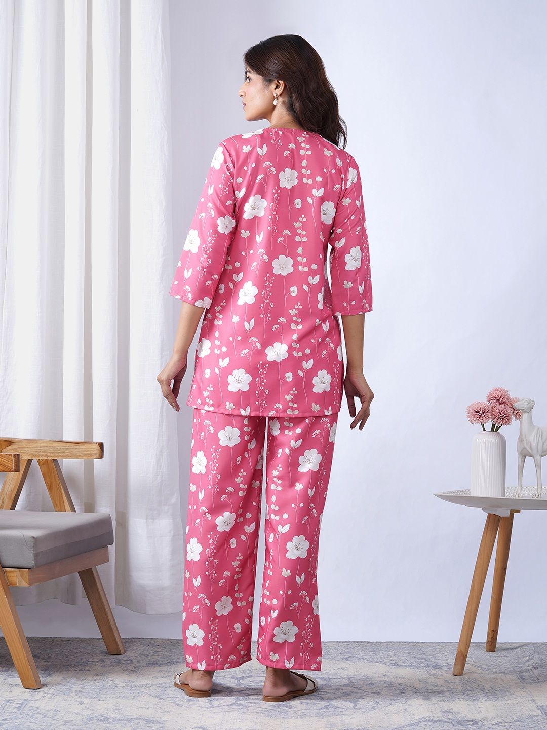 Pink Floral Designer Printed Rayon Blend Co-Ord Set — alternate view