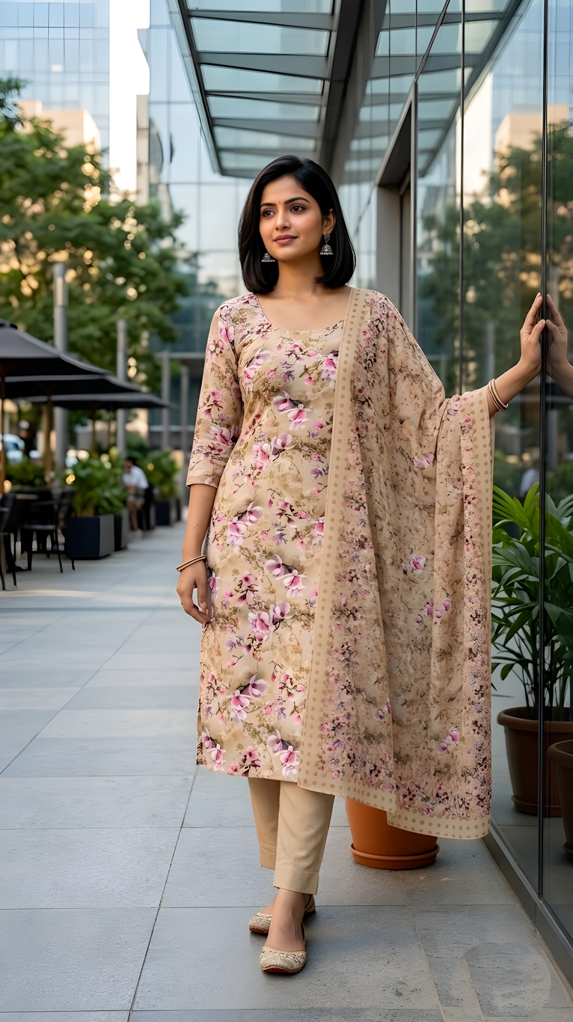 Pink Floral Digital Crepe Straight Salwar Suit