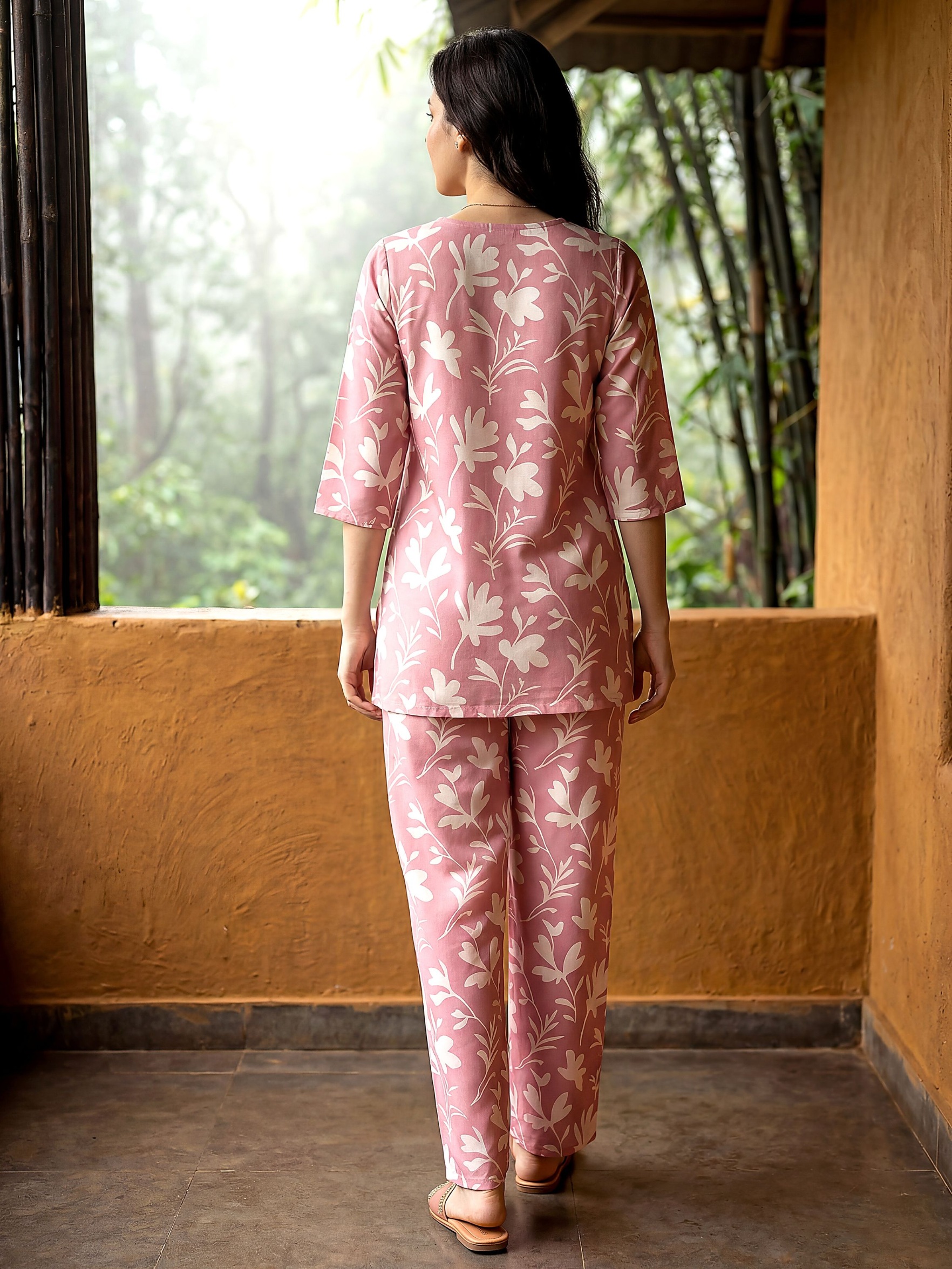 Pink Floral Digital Print Rayon Blend Co-Ord Set — alternate view