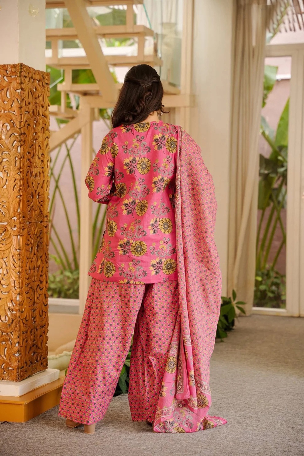 Pink Floral Digital Printed Cotton Silk Kurta Set — alternate view