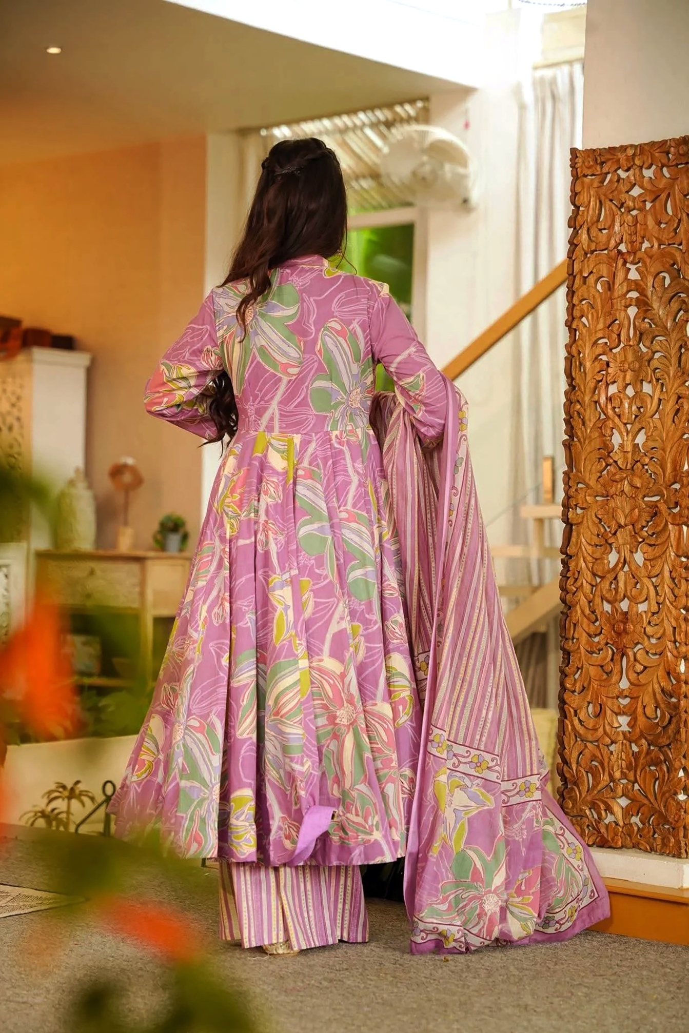 Pink Floral Digital Printed Muslin Palazzo Suit — alternate view
