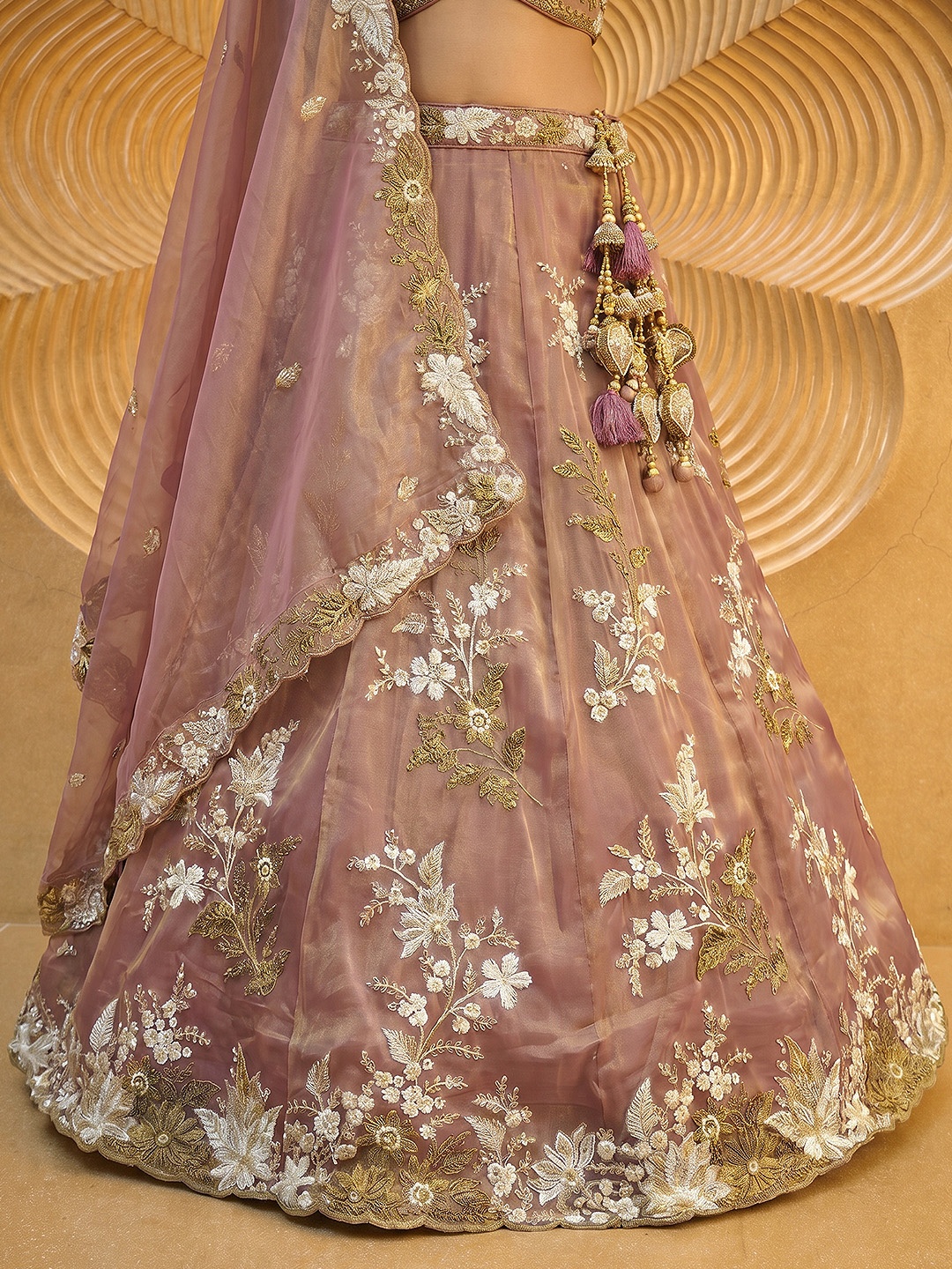Pink Floral Embroidered Bridal Lehenga Choli